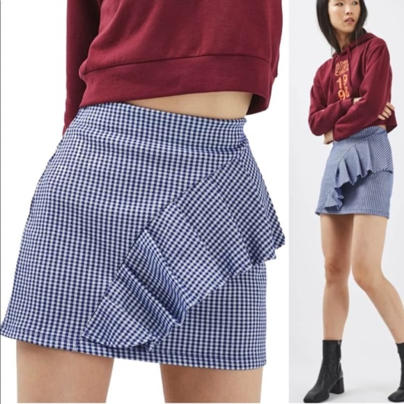 Host Pick NWT Blue Plaid Gingham Ruffle Mini Skirt - Picture 6 of 7